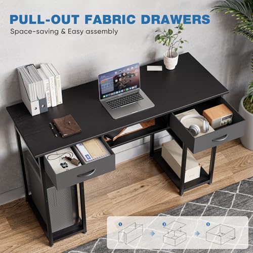 48-Inch Compact Computer Desk with Fabric Drawers for Small Spaces