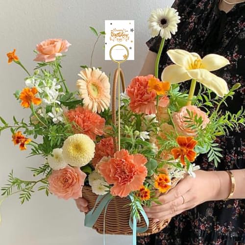 30 Pack Gold Floral Card Holder Picks, 13.4-Inch Metal Flower Picks