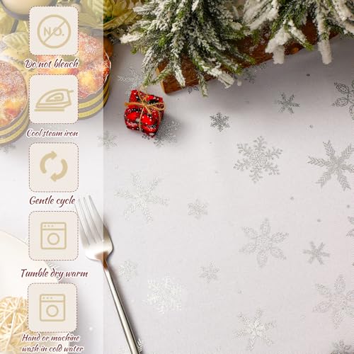 Mixweer White Winter Snowflake Christmas Tablecloth 60 x 108 Inches Washable Spillproof Holiday Decor