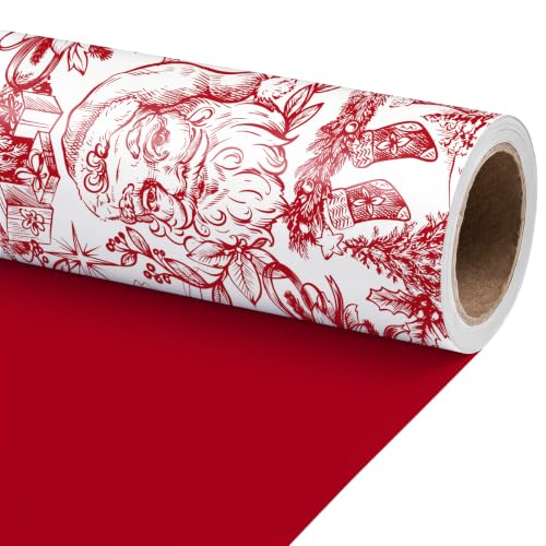 RUSPEPA Reversible Christmas Wrapping Paper Vintage Red Santa 17in x 16.4ft