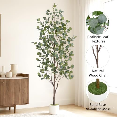 6FT Faux Eucalyptus Tree with Natural Wood Trunk & Planter