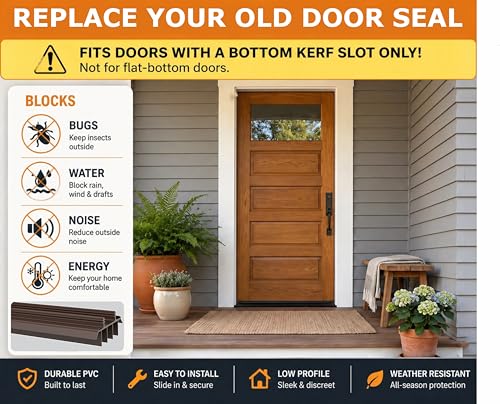36-Inch Kerf Exterior Door Sweep Seal with Vinyl Fins - 2 Pack, Brown