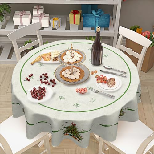 Kawani Christmas Round Tablecloth 60 Inch Green Christmas Trees Holiday Decor