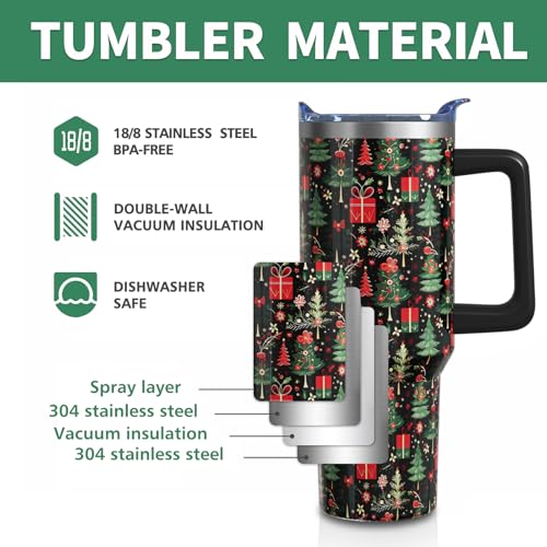 40oz Christmas Trees Tumbler Cup with Handle & Lid Straw - Tree tumbler-01 (Aokoyi)