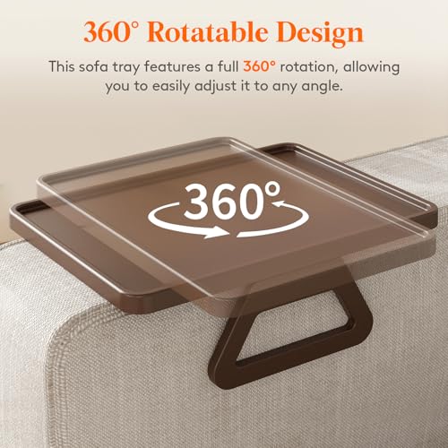 Adjustable Rotating Sofa Armrest Tray Table, Foldable Couch Snack Tray