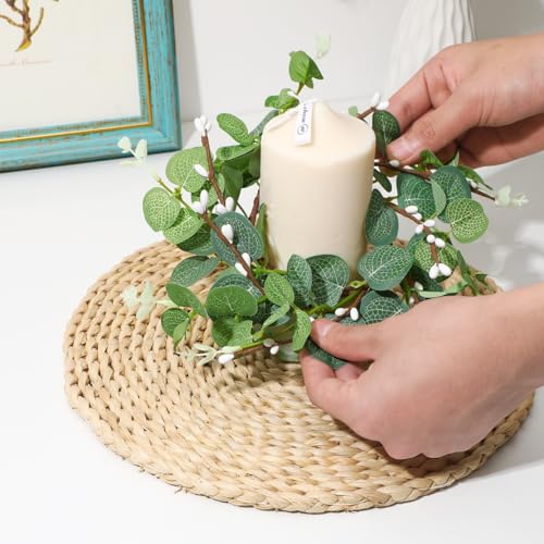 Small Eucalyptus Candle Wreaths, 9.4-Inch Greenery Rings - Set of 4