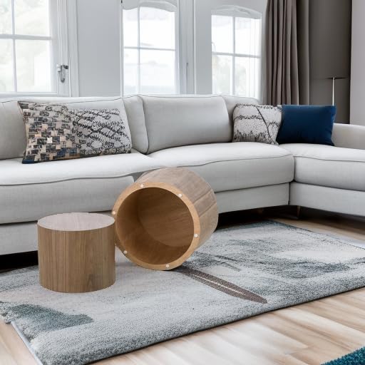 Round Nesting Coffee Table Set of 2, Modern Wood Drum Side Tables