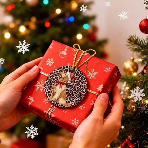 White Ceramic Leopard Golden Retriever Christmas Ornament for Holiday Tree Decor - MKIJUHB