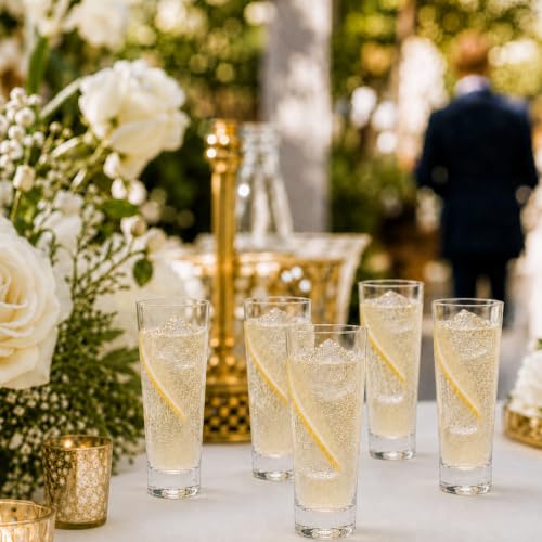 Restaurantware Moda Nude 12oz Crystal Collins Glasses Set of 6 - Dishwasher Safe, Heavy Base, Laser-Cut Rim, Fine-Blown Crystal
