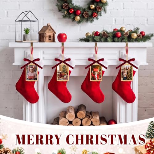 4 Set Double Glass Brass Christmas Picture Frame Ornament for Tree