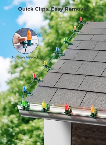 Green Christmas Light Clips 150 Pack for C7 C9 String Lights - Outdoor Use