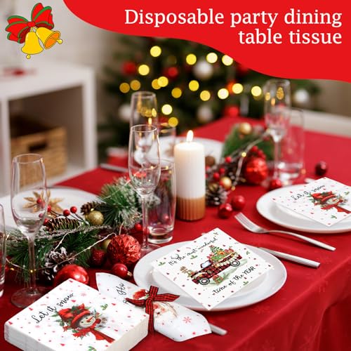 Fulmoon 200 Pcs Christmas Cocktail Paper Napkins - 4 Styles, Disposable Holiday Party Supplies
