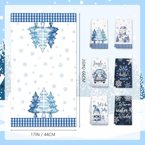 HEIFAM 6-Piece Christmas Kitchen Towels Set White Snowman Blue Plaid 26x17