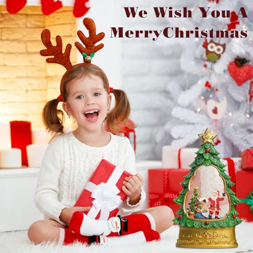 Lewondr Xmas Tree Snow Globe with Santa, Musical Water Lantern - Christmas Decor