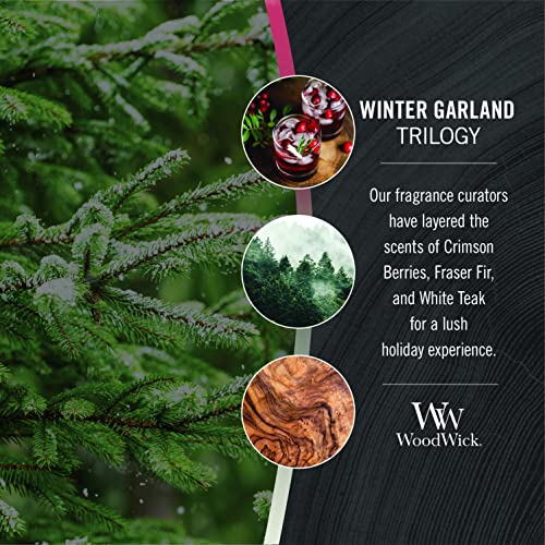 WoodWick Winter Garland Trilogy Holiday Candle Gifts for Women and Men, 9.7 oz Medium Hourglass Trilogy Candle with Crackling Wick