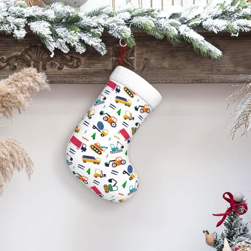 Personalized Christmas Stockings with Cute Building Truck Design - 18 Inch Kids Holiday Gift