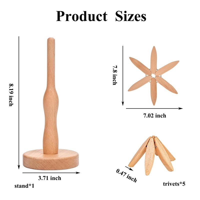 Wooden Trivets for Hot Dishes，Tree Shape Trivet Set，Beech Wood Tree Shape Trivets for Hot Pots and Pans (4 Layers+1 Stand)