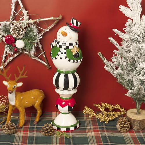 Bechivie Black & White Checkered Snowman Christmas Decor - White Variation, 14.6"