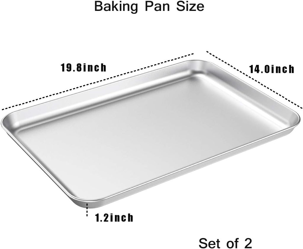 Wildone Stainless Steel Baking Sheet Set - Heavy Duty Non-Toxic Cookie Trays | 20 x 14 x 1 Inch