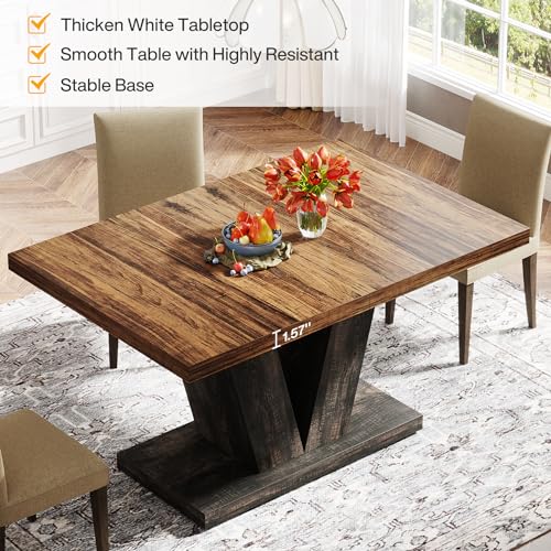 47-Inch Farmhouse Dining Table for 4, Black and Brown Pedestal Table