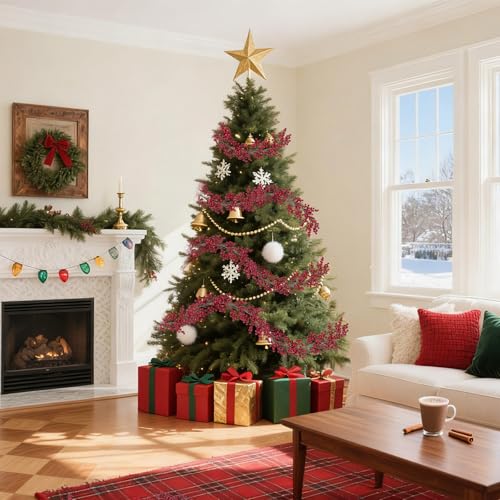 SHACOS 2 Pack 6.2 ft Artificial Red Berry Garland Christmas Decoration