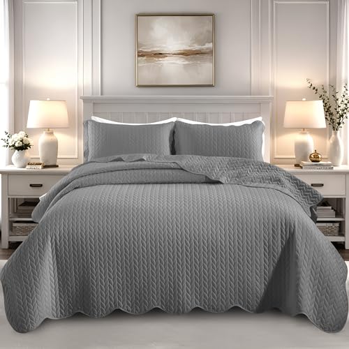 California King Embossed Quilt Bedding Set with Pillow Shams - Grey