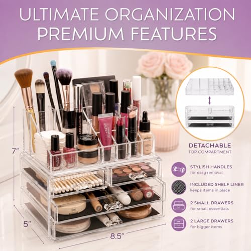 Brookstone Clear 1 Pack Makeup Organizer with Drawers - Acrylic Vanity Storage Case