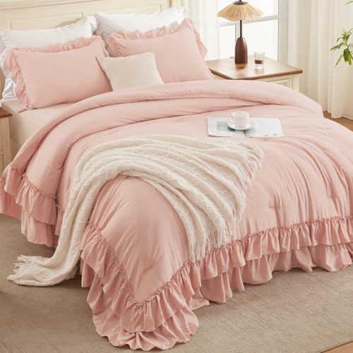 Blush Ruffle Queen Comforter Set - 3 Pieces, Soft Polyester Bedding