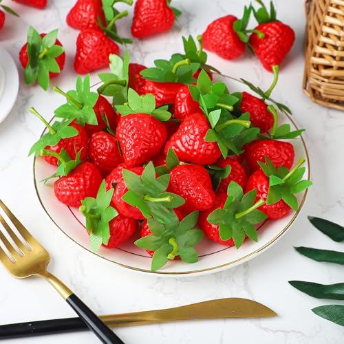 50 PCS Artificial Red Strawberries - Realistic Decorative Fruits