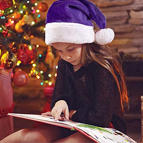 Purple Plush Christmas Santa Hat for Adults - Holiday Party Accessory