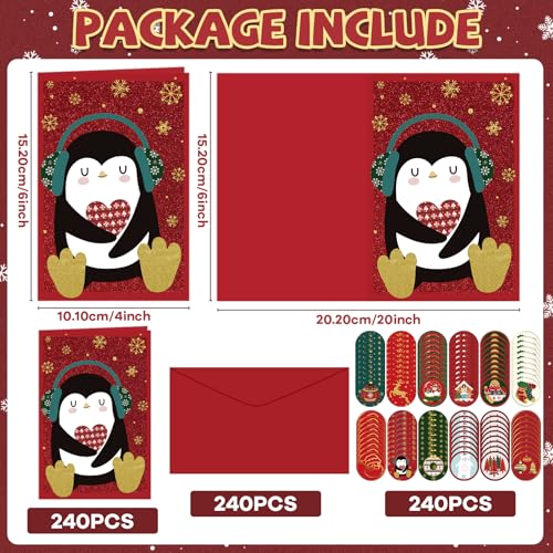 240 Sets Christmas Cards Bulk with Envelopes and Stickers Holiday