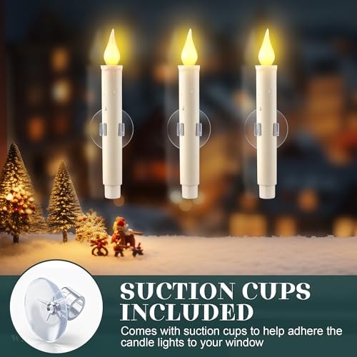Enhon 12-Pack Battery Operated Window Candles with Dusk-to-Dawn Sensor, Black Base
