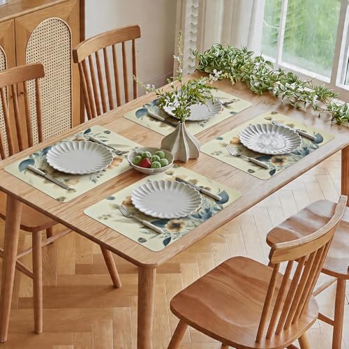Washable Vinyl Placemats Set of 4 - 12x17 Inch Heat Resistant Table Mats