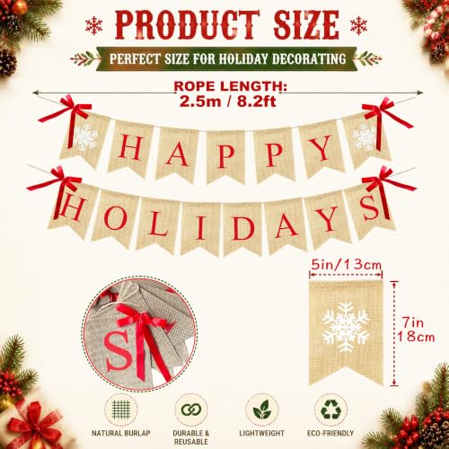 VILIFEVER Happy Holidays Burlap Banner – Christmas Decor, Indoor Home