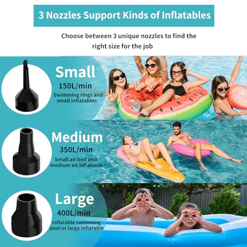 Portable Electric Air Pump for Inflatables - 3 Nozzles & AC/DC Adapters