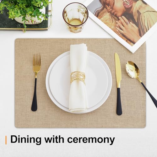 Cotton Linen Placemats Set of 6, 13" x 19" Washable Heat Resistant Mats