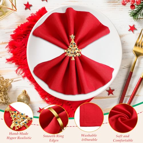 Snowflake Tree 16 Pcs Polyester Christmas Napkins & Rings Set (Snowflake Tree) – 8 Rings, 4 Red & 4 Green Napkins