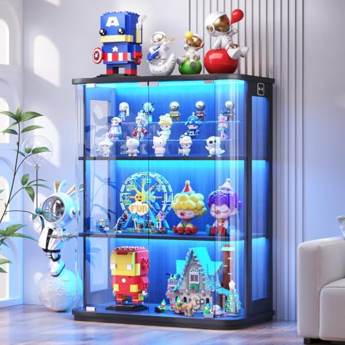 3-Tier Rounded Glass Display Cabinet with Motion Sensor LED Lights