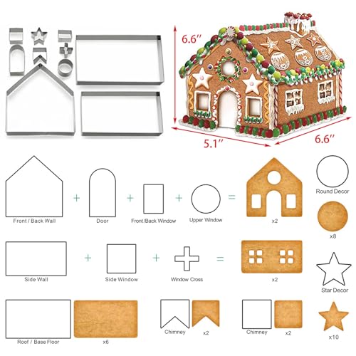 Gingerbread House Cookie Cutter Set - 3D 10-Piece Stainless Steel Kit