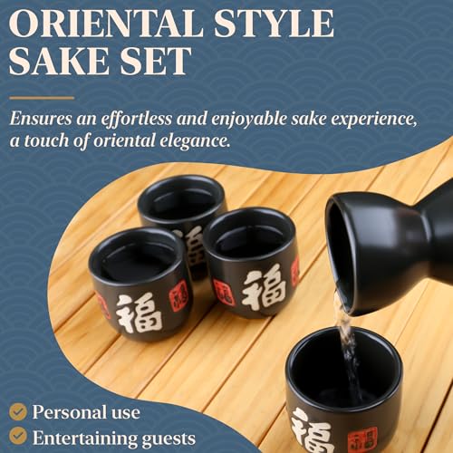 PUNNIO Ceramic Sake Set - 4 Cups & Carafe, Traditional Japanese Drinkware