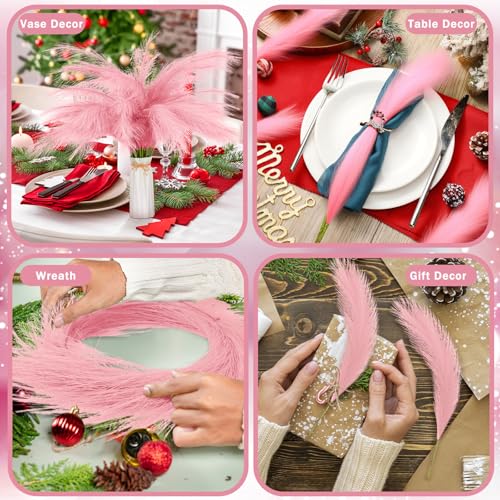Daifunli Pink Pampas Grass 100 Pcs - 21.7" Boho Christmas Tree Picks