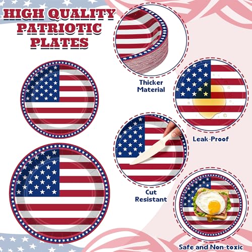Patriotic 48-Pack 7in & 9in Red White Blue Paper Plates – 24 Dinner + 24 Dessert