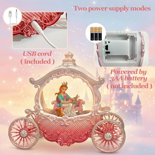 Pink Princess Carriage Musical Snow Globe Lantern with LED Lights & Glitter