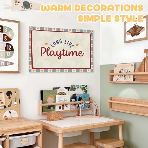 Long Live Playtime Linen Canvas Banner - 30x20 Inch Nursery Wall Decor