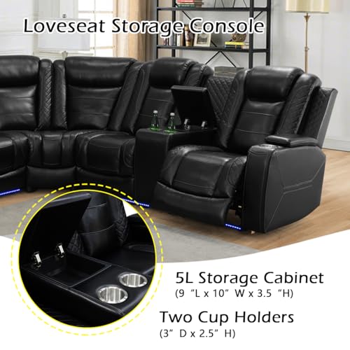 Power Recliner Sectional Sofa with LED Lights, Cup Holders & Storage