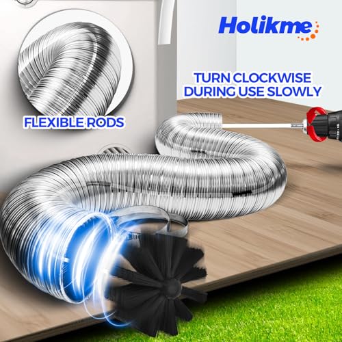 Holikme 30Ft Dryer Vent Cleaner Kit & Fireplace Chimney Brush Set