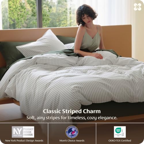 100% Washed Cotton Striped Duvet Cover Set - King Size (3-Piece)