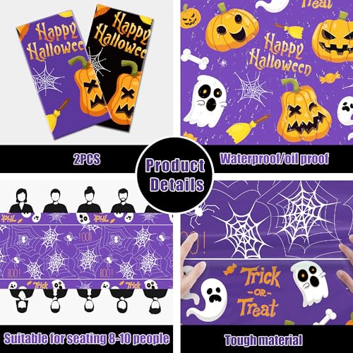 OHOME Halloween Tablecloth 52x87 in - Disposable Plastic Table Cover (2 Pack) Halloween Decorations