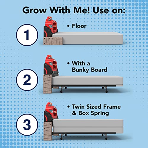 Monster Truck Twin Bed Headboard for Kids with Toy Car Storage - Red