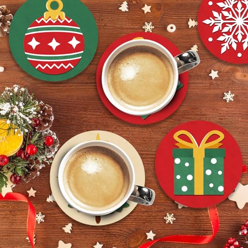 Christmas Socks Drink Coasters Set of 6 with Holder - Holiday Table Decor